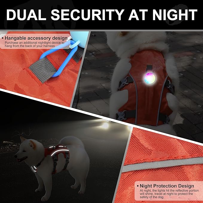 Escape Proof Dog Harness Small Sized Dog, Lightweight Full Body Pet Vest with Lift Handle & Leash Clip, Reflective Adjustable No Slip Dog Harness for Daily Walking(Vermilion,Chest:16-27")