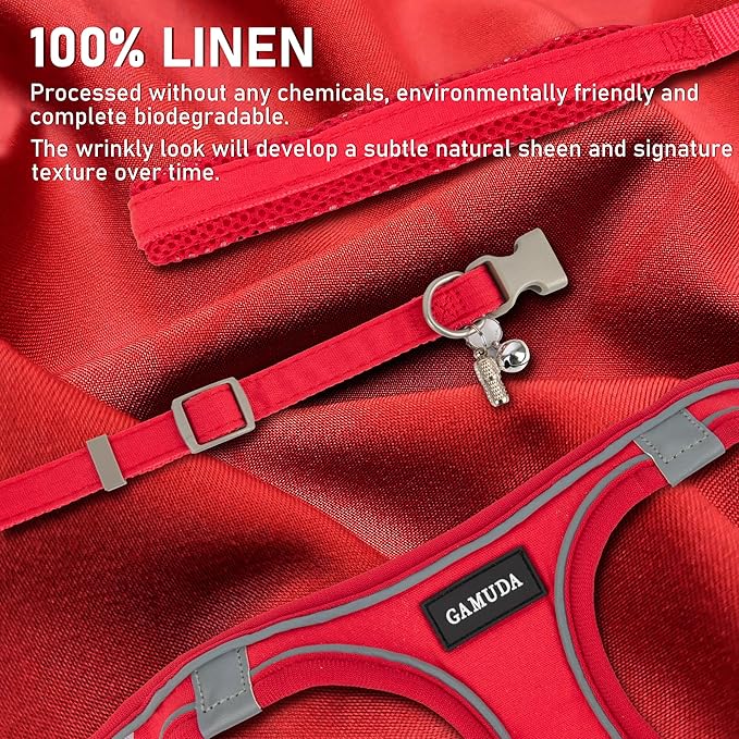 GAMUDA Small Pet Harness Collar and Leash Set, Step in No Chock No Pull Linen Fabric Soft Mesh Dog Vest Harnesses Reflective for Dogs Puppy Cats Kitten Rabbit (Red, M)