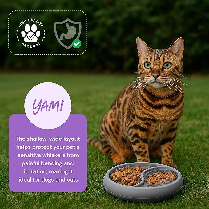 YAMI Bowl Lick Mat for Dogs & Cats, Slow Feeder Bowls, Cat Slow Feeder, Dog Enrichment Toys with Suction Cup for Anxiety Relief, Food-Grade Silicone, Dishwasher Fit, for All Breed (Light Gray)