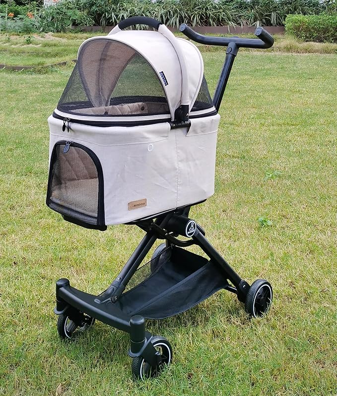 ROODO 2026 Upgraded Version 3 in 1 Dog Cat Stroller With Detachable Carrier&Car Seat Lightweight Folding Portable All Terrain Pet Travel System Puppy Kitty Doggie Bunny Stroller for 30lbs(Light Khaki)
