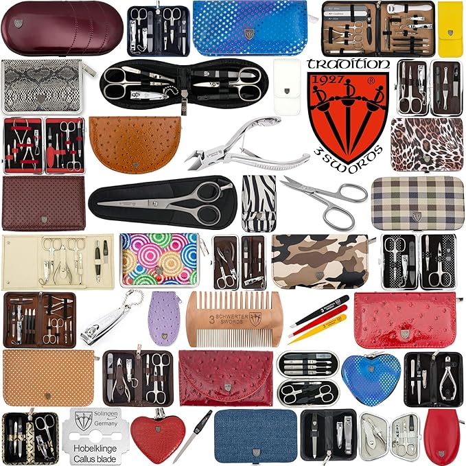 3 Swords Germany - brand quality 10 piece manicure pedicure grooming kit set for professional finger & toe nail care tweezers file clipper fashion leather case in gift box, Made by 3 Swords (02570 )
