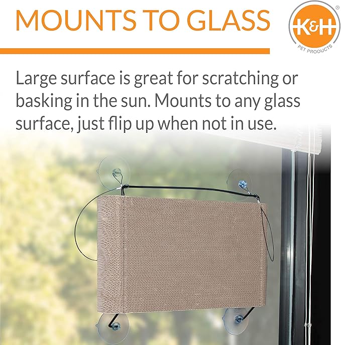 K&H Pet Products EZ Mount Cat Window Perch Kitty Sill Scratcher Cradle, Sturdy Window Perch for Large Cats, Steel Frame Scratcher Hammock with Strong Suction Cups for Glass - 20 X 11in Cardboard