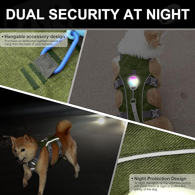 Escape Proof Dog Harness Small Sized Dog, Reflective No Pull Dog Vest with Handle, Lightweight Full Body Pet Harness Adjustable for Walking,Training(Green,Chest:16-27")