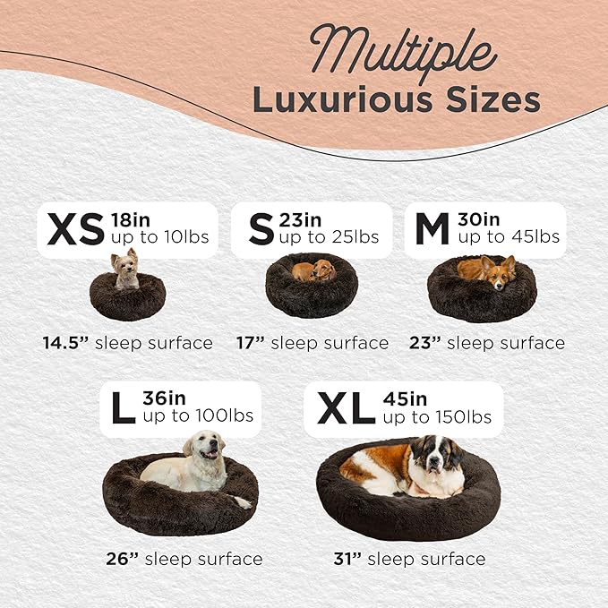 Best Friends by Sheri The Original Calming Donut Dog Bed – Washable Plush Pet Bed for Cats & Small Dogs up to 25 lbs, Shag Faux Fur, Dark Chocolate, Small (23" x 23")