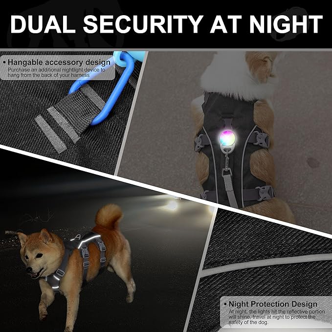 Escape Proof Dog Harness with Handle - Reflective No Pull Dog Vest, Lightweight Full Body Pet Harness Adjustable for Small Dogs Walking,Training(Black,Chest:14-22")