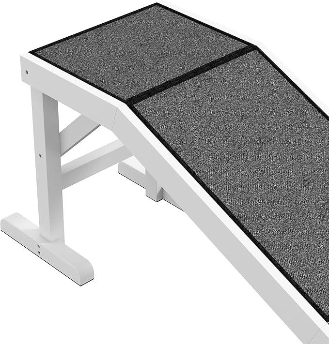 PawHut Dog Ramp for Bed, Pet Ramp for Dogs with Non-Slip Carpet and Top Platform, 60" x 16" x 20", White