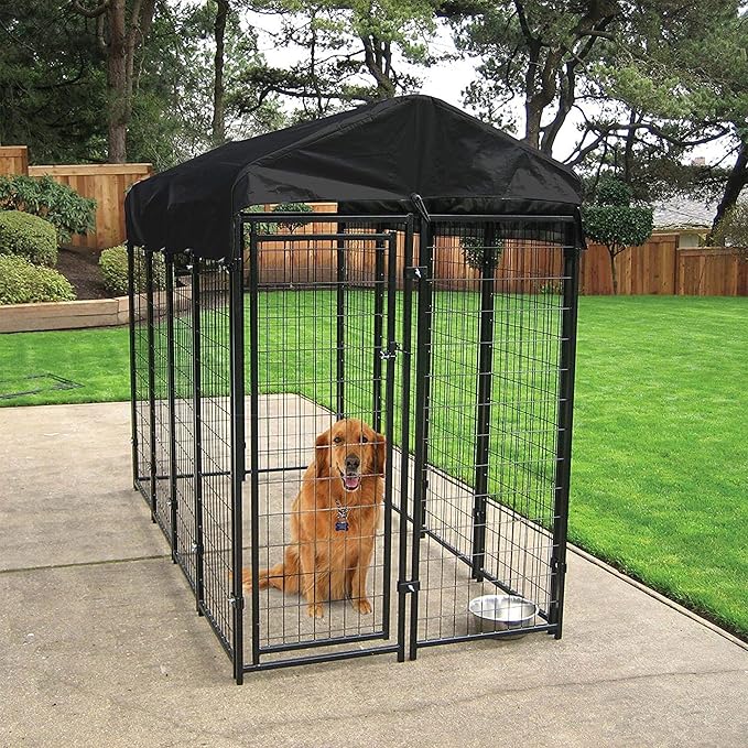 Lucky Dog Outdoor Steel Frame Kennel Playpen Enclosure w/Black Canopy, Uptown Series, 8'x4'x6'