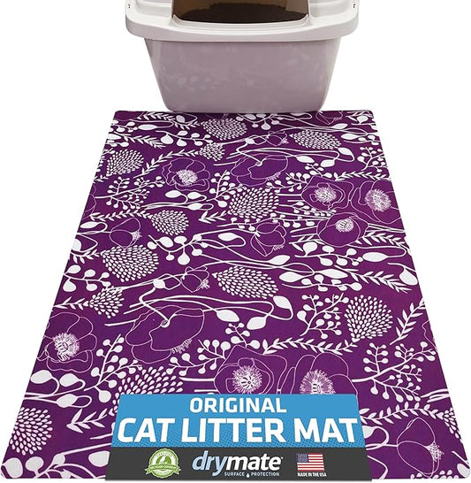 Drymate Original Cat Litter Mat, Contains Mess from Box, Protects Floors, Urine-Proof, Machine Washable, Soft on Kitty Paws, Absorbent, Waterproof (USA Made, Recycled Content) (20”x28”)(Purple Plum)