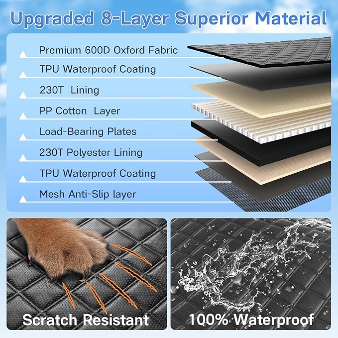 Dog Car Seat Cover for Back Seat, Hard Bottom Car Seat Cover for Dogs with Door Protectors, Waterproof Back Seat Extender for Dogs, Scratch-Resistant, Suitable for Cars