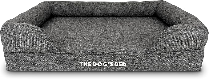 The Dog’s Bed, Large Grey Linen, Memory Foam, Pain Relief: Arthritis, Hip & Elbow Dysplasia, Post Surgery, Lameness, Supportive, Calming, Waterproof Washable Cover, Veterinary Approved