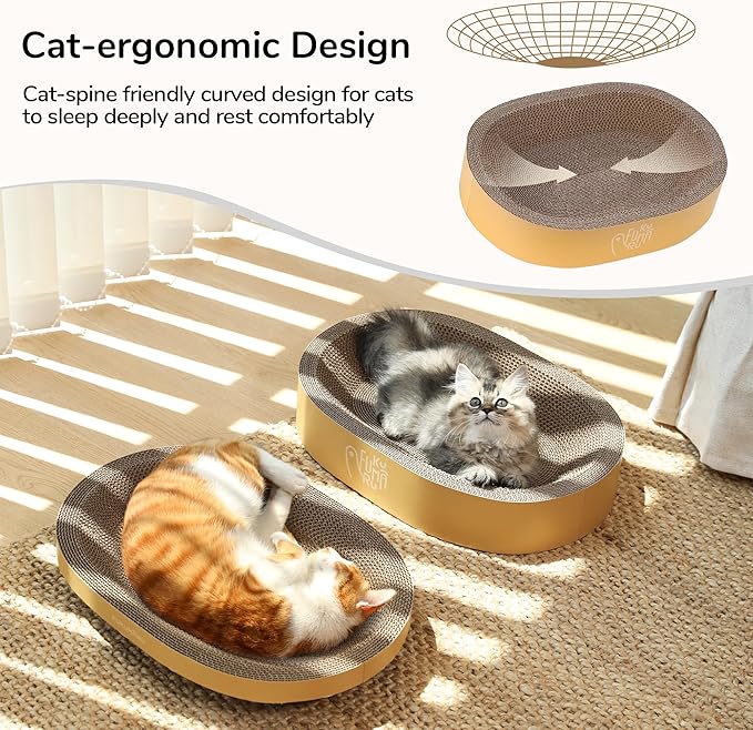 FUKUMARU 3PCS Cardboard Cat Scratcher Bed, Durable Oval Cat Scratch Bed Pads, Round Cats Scratching Board with Large Kitten Scratcher Box for Indoor Cats, Couch Sofa Furniture Protector