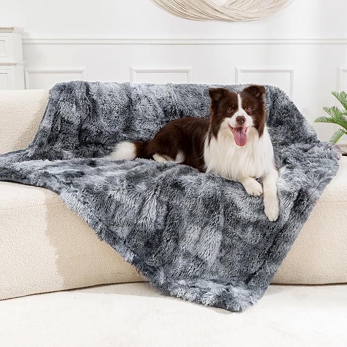 gogobunny Waterproof Dog Blanket for Large Dogs, Cats, Puppy, Reversible Faux Fur Pet Throw Blanket, Washable,Calming Furniture Protection for Sofa Bed (60x80 Inch (Pack of 1), Tie-dye Grey)