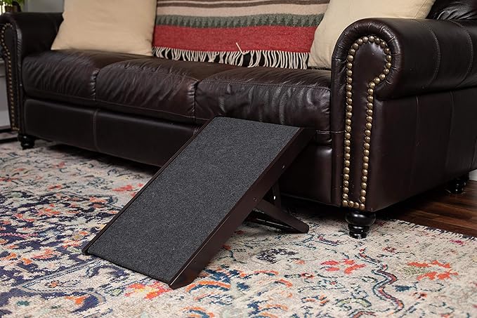 BIRDROCK Home Adjustable Pet Ramp for Small Dogs, Cats, Puppies - Foldable Wooden Dog Ramp for Couch, Bed, Car - Indoor or Outdoor- Safe, Portable, Non-Slip Carpet - 13", Espresso