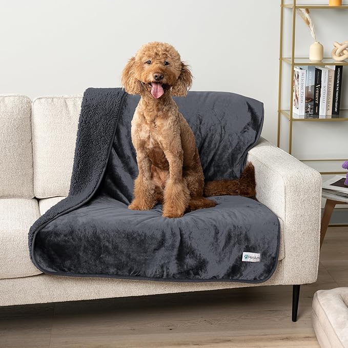 PetAmi Waterproof Dog Blanket for Small Medium Dogs, Pee Proof Pet Blanket for Couch Bed, Reversible Water Proof Blanket for Puppy Indoor Cat, Soft Dog Fleece Blankets Washable, 29x40 Gray