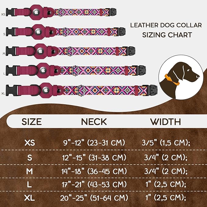 AirTag Dog Collar with Metal Buckle - Printed Nylon Soft Leather Dog Collar with Apple AirTag Holder - Secure Tracking GPS Pet Collars for Girl Boy Small Large Dogs (XL, 20"-25" Neck Fit, Aztec)