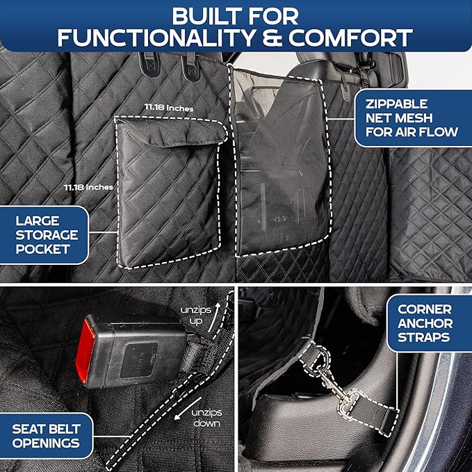 Ruff Liners XL Floor Cover with Door Protection, Black – As Seen on Shark Tank – Fits Full Size Crew Cab Trucks with Fold Up Seats, Waterproof & Machine Washable – Sturdy XL Dog Hammock for Truck