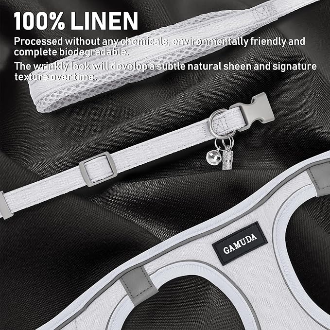 GAMUDA Small Pet Harness Collar and Leash Set, Step in No Chock No Pull Linen Fabric Soft Mesh Dog Vest Harnesses Reflective for Dogs Puppy Cats Kitten Rabbit (White, XXS)