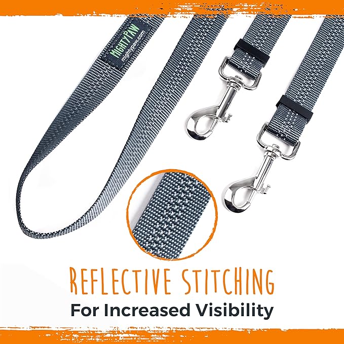 Mighty Paw Double Dog Leash - Double Leash for Two Dogs No Tangle Design. Split Lead for 2 Pets. Adjustable to Fit All Sized Breeds. Reflective Dual Pet Lead Splitter for People with 2 Pups