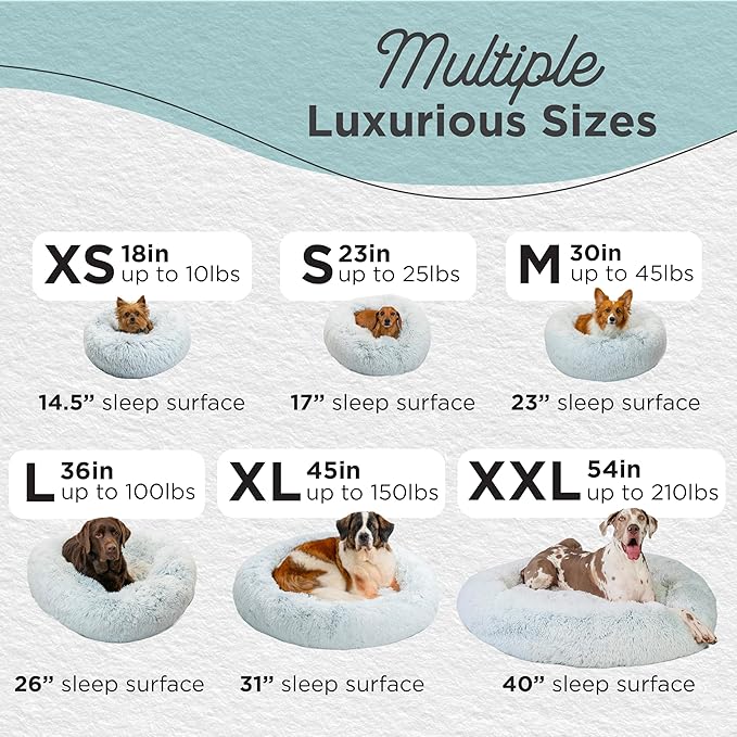 Best Friends by Sheri The Original Calming Donut Dog Bed – Washable Plush Pet Bed for Cats & Small Dogs up to 25 lbs, Shag Faux Fur, Frost Gray, Small (23" x 23")