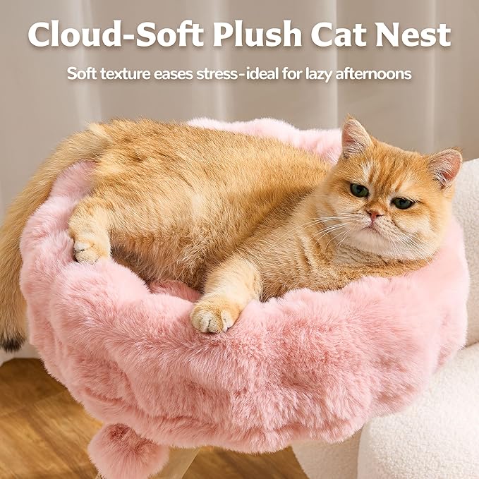 Cat Tree Modern Sturdy Solid Wood Cat Tower for Large Cat with Scratching Post for Indoor, Multifunctional Cat Tower with Cozy Bed and Platforms