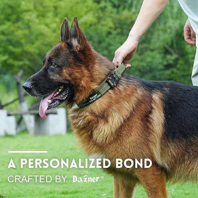 Personalized Tactical Dog Collar with Control Handle, Custom Name & Phone, Neoprene-Padded Lining, Reflective Strips, Heavy-Duty Thick Nylon, Metal Buckle, for Medium & Large Dogs