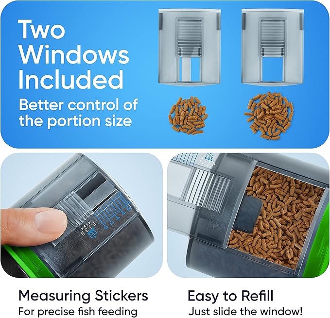 FISHNOSH Automatic Fish Feeder for Aquarium - New Generation 2025, Auto Food Dispenser with Timer for Small Tank, Big Aquariums & Pond (Green)