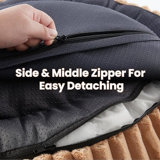 33 inches Donut Dog Bed for Medium Large Dogs,Calming Round Pet Bed with Removable Cover,Washable Milk Plush Faux Fur, Fits up to 50 lbs Pets(Brown,M Plus)