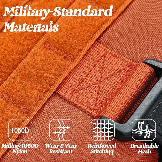 rabbitgoo Tactical Dog Harness for Large, Heavy Duty Pet Harness with Handle, No-Pull Service Vest Large Breed, Adjustable Military Dog Vest for Training Hunting Walking, Orange, XL
