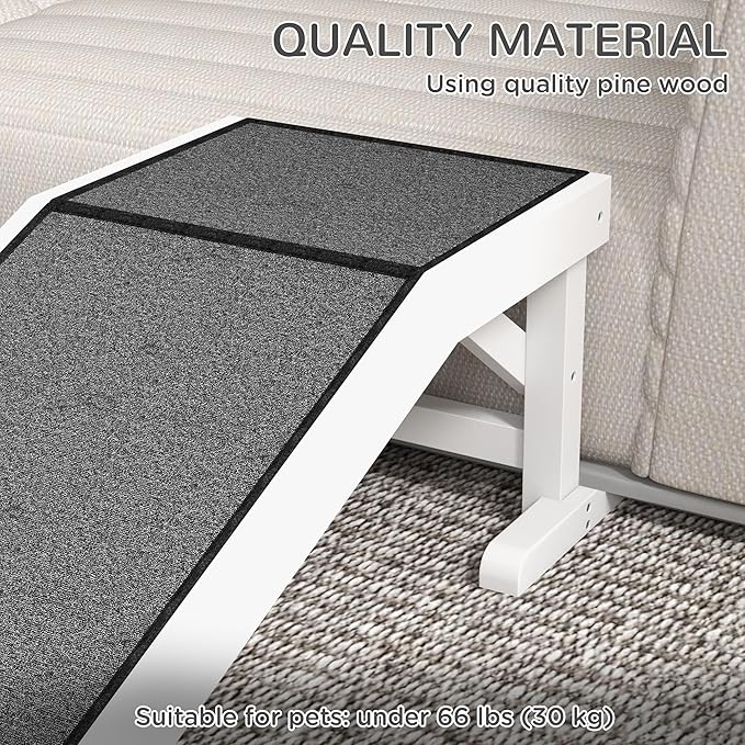 PawHut Dog Ramp for Bed, Pet Ramp for Dogs with Non-Slip Carpet and Top Platform, 49" x 16" x 14", White