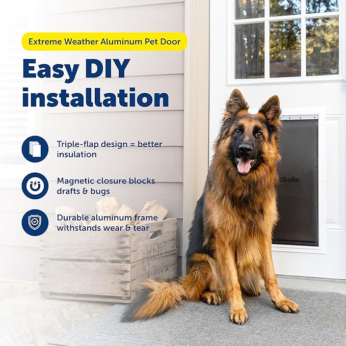 PetSafe Extreme Weather Aluminum Pet Door - Energy-Saving Thermal Barrier Pet Flap with Slide-in Door Locking & Secure Flap Cover - for Dogs Up to 220 Lb - Extra Large