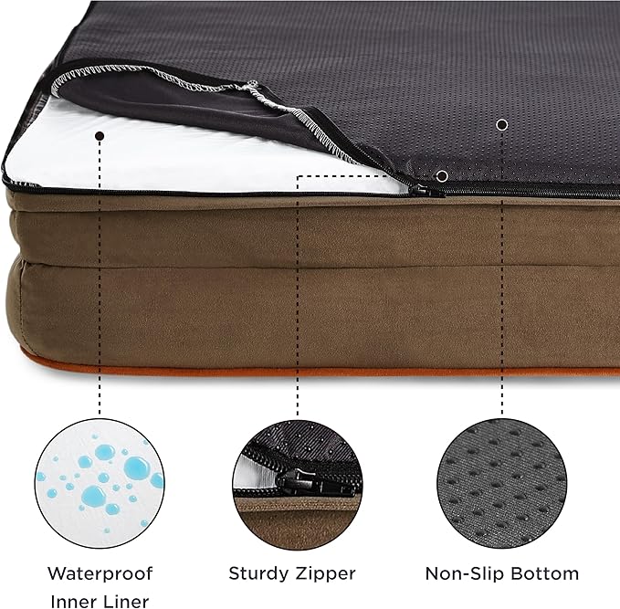 Bedsure L Plus Orthopedic Dog Bed for Large Dogs - Washable Dog Cat Bed Waterproof, L Plus Big Comfort Dogs Couch Sofa with Washable Removable Cover, Pet Bed with Nonskid Bottom, Brown, 38"