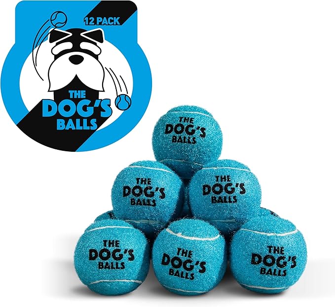 The Dog's Balls, Dog Tennis Ball, Blue 12-Pack, Strong Toy for Agility Training, Puppy Training, Play, Exercise & Fetch, 2.5 Inch Diameter