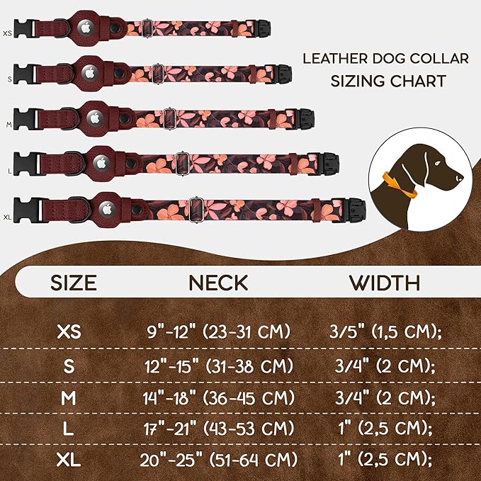 AirTag Dog Collar with Metal Buckle - Printed Nylon Soft Leather Dog Collar with Apple AirTag Holder - Secure Tracking GPS Pet Collars for Girl Boy Small Large Dogs (XL, 20"-25" Neck Fit, Crossandra)