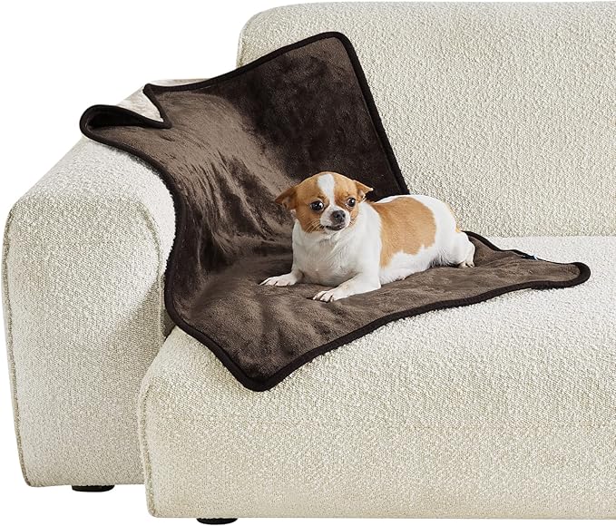 Bedsure Waterproof Dog Blankets for Small Dogs - Small Cat Blanket Washable for Couch Protection, Sherpa Fleece Puppy Blanket, Soft Plush Reversible Throw Furniture Protector, 25x35, Coffee Brown