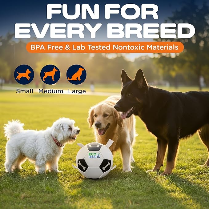 Eco Sports Small Dog Soccer Ball with Straps – Size 2, Interactive Durable Dog Soccer Ball with Cotton Grab Tabs for Fetch Training and Outdoor Play, for Small Size Pets and Puppies