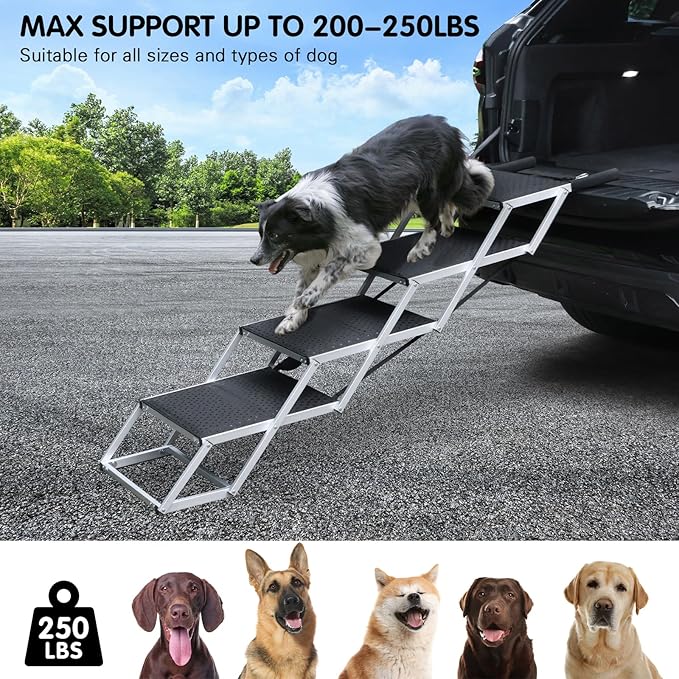 DGSL Extra Wide 4-Step Dog Ramp for Truck, SUV & Bed - Folding Steps with Non-Slip Surface, Supports Up to 250 Lbs
