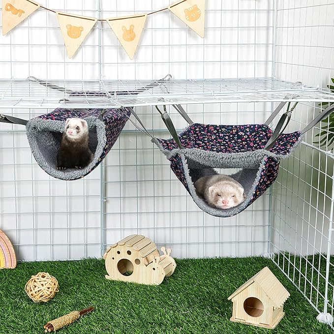 Bienbee 2 Pcs Ferret Rat Hammock Set for Cage Washable Guinea Pig Hideout Bed Soft Small Animal Hammock Tunnel Toys Ferret Cage Accessories for Hedgehog Sugar Glider Squirrel Hamster