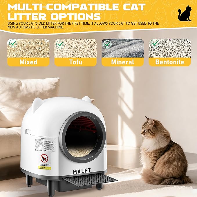 Automatic Cat Litter Box 90L, Self-Cleaning Litter Box - WiFi/Smart APP Control, Night Mode, Anti-Pinch Safety System for Multiple Cats, Includes Premium Mat & Waste Bags