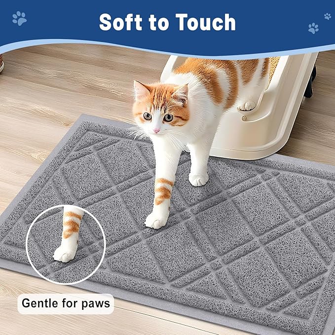 Smiry Cat Litter Box Mat 36x24, Non-Slip Water Resistant Litter Trapping Mat, Easy Clean Less Waste and Urine-Locking Cat Carpet for Indoor, Grey