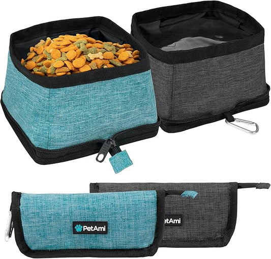 PetAmi Collapsible Dog Bowls 2 Pack, Food and Water Bowls Travel Set, Portable Pet Dish No Spill, Foldable Lightweight BPA Free Leakproof Bowls, Camping Hiking Walking Outdoor Gear Accessories, Blue