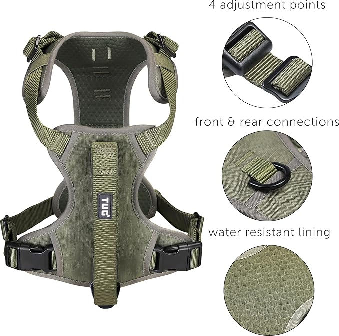 TUG Grab Dog Harness | Integrated Traffic Leash Magnetically Attached for Quick Control (Large/Green)