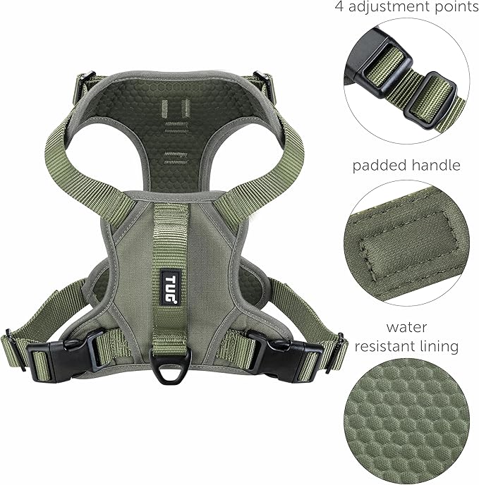 TUG Dog Harness with 2 Leash Connection Points | Adjustable, Padded, Lightweight | Handle on Back | No-Pull Front Clip (Medium, Green)