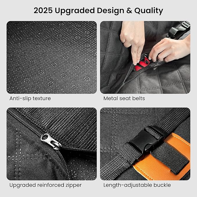 REEVAA Dog Car Seat Cover for Back Seat, Hard Bottom Dog Hammock, Pet Bed Extender for 2-4 Large/Medium Dogs, Ruff Waterproof Seat Protector, Rover Universal L Size for SUV Medium Truck, Black+Orange