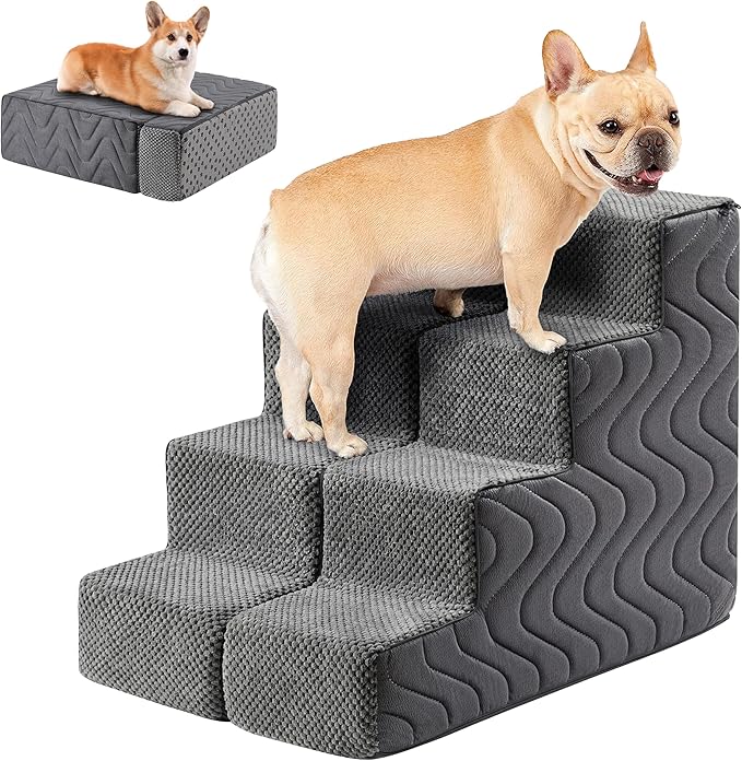 Dog Stairs for Bed, Dog Steps for High Bed, Pet Steps for Small Dogs and Cats, Non-Slip Balanced Pet Ramp Indoor (Grey, 18.2" H x 15" W x 24" L, 4)