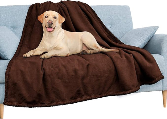 PAVILIA Waterproof Blanket for Couch, Sofa | Waterproof Dog Blanket for Large Dog, Puppy, Cat | Pet Blanket Protector | Plush Soft Warm Fuzzy Sherpa Blanket Bed Throw, Brown, 60x80