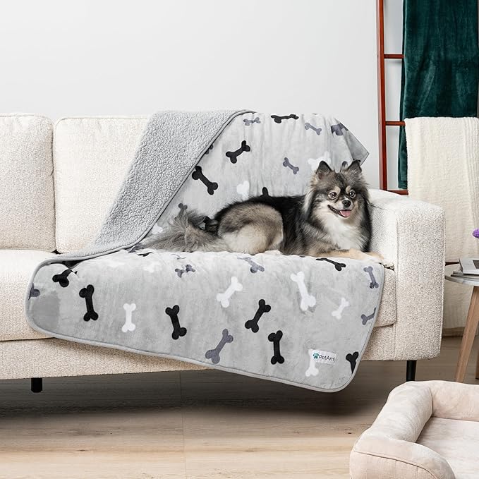 PetAmi Waterproof Dog Blanket for Medium Large Dogs, Pee Proof Pet Bed Couch Cover, Reversible Water Proof Blanket for Puppy Indoor Cat, Soft Dog Pee Crate Cover, Washable, 60x80 Bone Gray