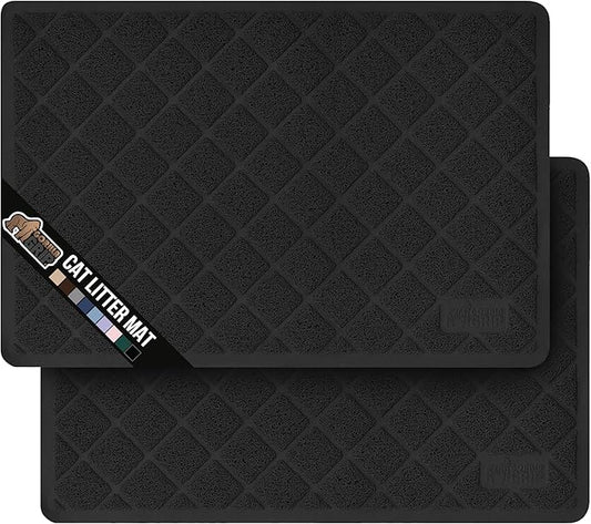 GORILLA GRIP Cat Litter Box Mat, 35x23 2 Pack, Water Resistant, US Designed Kitty Litter Trapping Mats, Easy to Clean Scatter Control, Less Mess and Clean Floors, Kitten Supplies for Indoor Cats Black