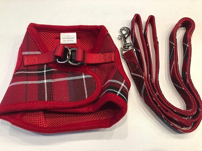 PUPTECK Soft Mesh Dog Harness and Leash Set Step-in Plaid Puppy Padded No Pull Vest Harness for XS Small Medium Sized Dogs Cats Outdoor Walking