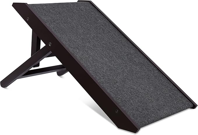 BIRDROCK Home Adjustable Pet Ramp for Small Dogs, Cats, Puppies - Foldable Wooden Dog Ramp for Couch, Bed, Car - Indoor or Outdoor- Safe, Portable, Non-Slip Carpet - 13", Espresso