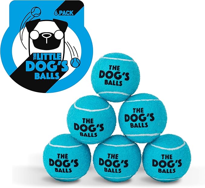 The Little Dog's Balls, Dog Tennis Balls, Blue 6-Pack, Strong Toy for Agility Training, Puppy Training, Play, Exercise & Fetch, 1.9 Inches Diameter